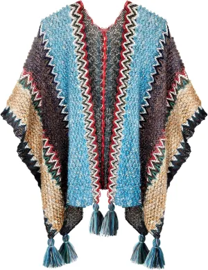 Urban CoCo Women's knit Vintage Ethnic Tassel stripe Poncho Shawl