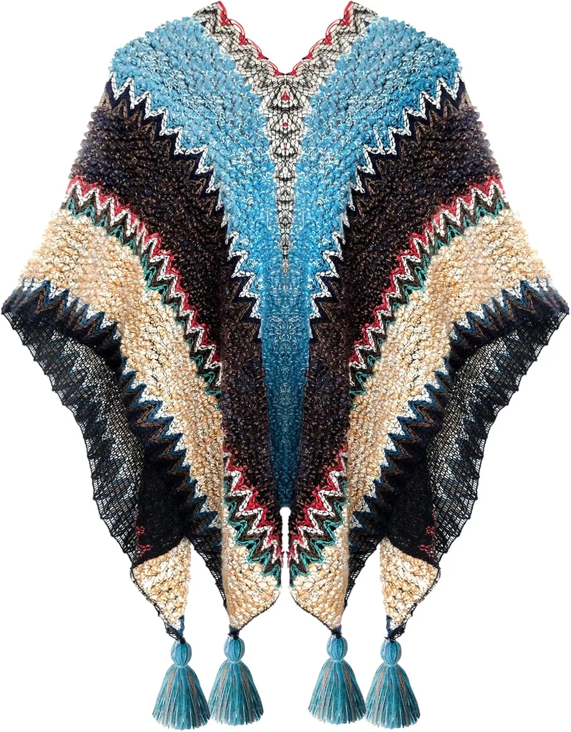 Urban CoCo Women's knit Vintage Ethnic Tassel stripe Poncho Shawl