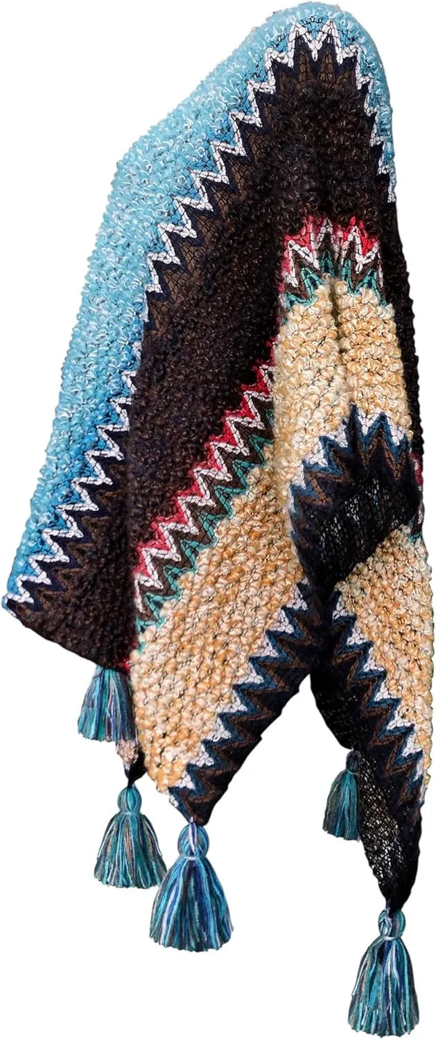 Urban CoCo Women's knit Vintage Ethnic Tassel stripe Poncho Shawl