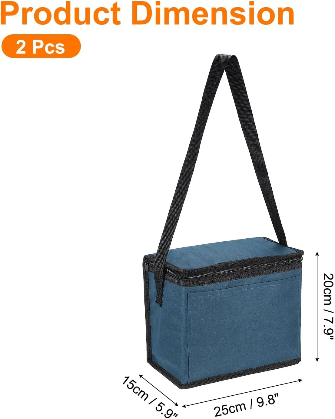 uxcell 2pcs Insulated Reusable Grocery Bags with Zippers, Collapsible Cooler Bags Washable Food Shopping Bags for Hot/Cold Food Groceries Travel Beach (Blue, 9.8"x5.9"x7.9")