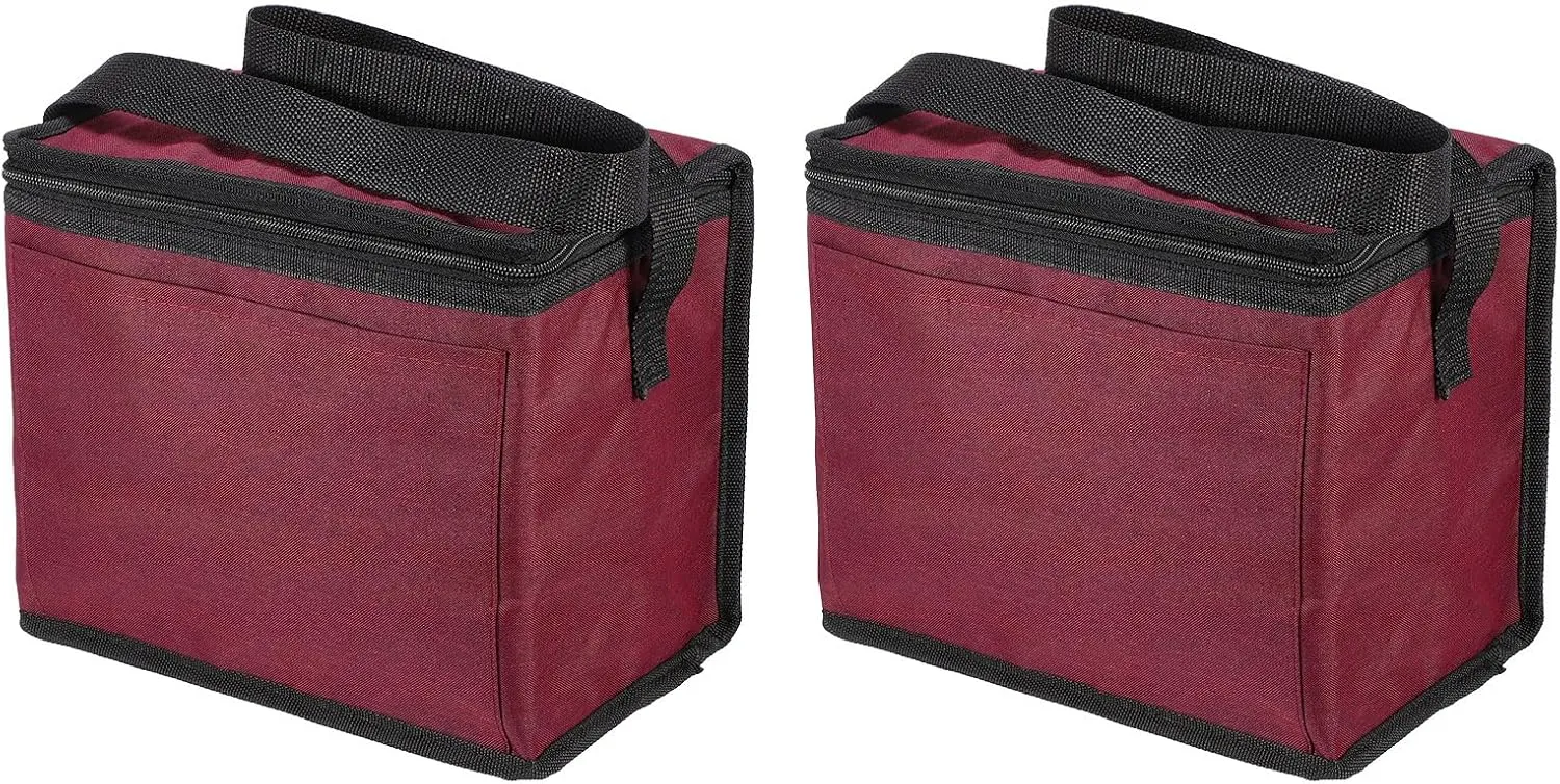 uxcell 2pcs Insulated Reusable Grocery Bags with Zippers, Collapsible Cooler Bags Washable Food Shopping Bags for Hot/Cold Food Groceries Travel Beach (Red, 9.8"x5.9"x7.9")
