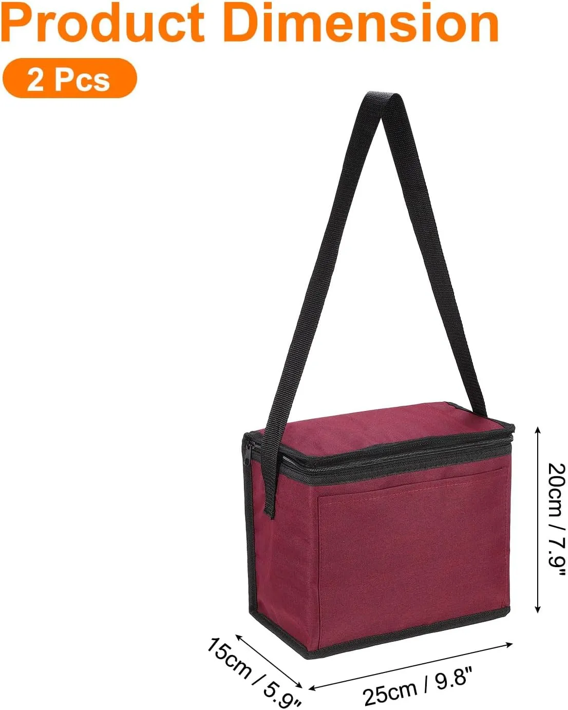 uxcell 2pcs Insulated Reusable Grocery Bags with Zippers, Collapsible Cooler Bags Washable Food Shopping Bags for Hot/Cold Food Groceries Travel Beach (Red, 9.8"x5.9"x7.9")