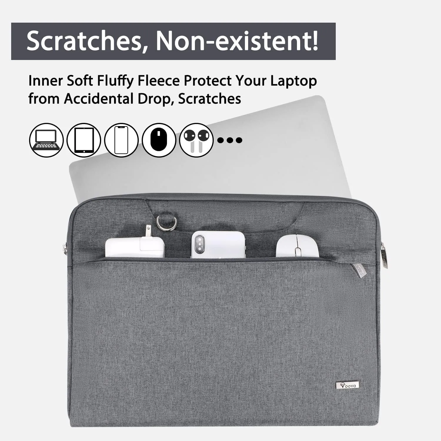 V Voova Laptop Bag 13-14 inch with Shoulder Strap & Handle, Waterproof Laptop Case Sleeve Compatible with 13-14” MacBook Air/MacBook Pro, Slim Briefcase Computer Cover for Men Women, Grey