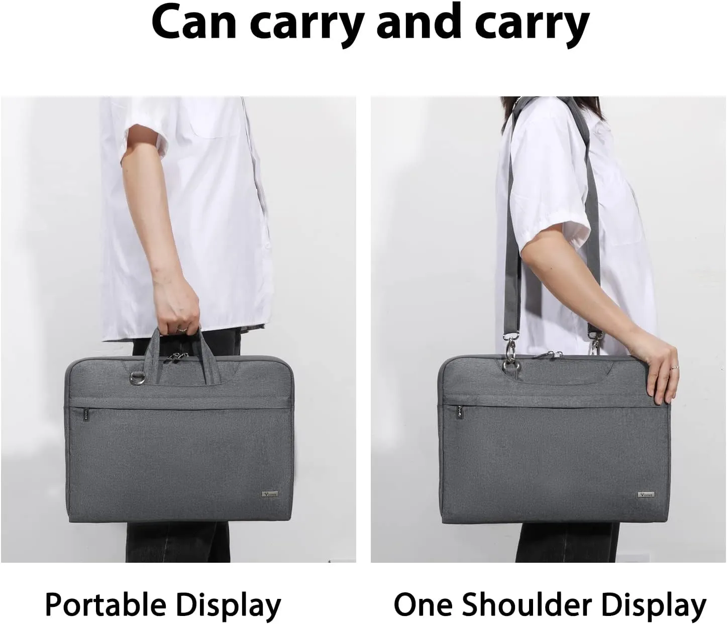 V Voova Laptop Bag 13-14 inch with Shoulder Strap & Handle, Waterproof Laptop Case Sleeve Compatible with 13-14” MacBook Air/MacBook Pro, Slim Briefcase Computer Cover for Men Women, Grey