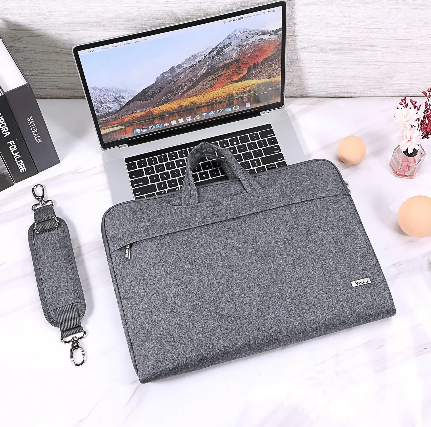 V Voova Laptop Bag 13-14 inch with Shoulder Strap & Handle, Waterproof Laptop Case Sleeve Compatible with 13-14” MacBook Air/MacBook Pro, Slim Briefcase Computer Cover for Men Women, Grey