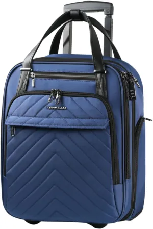 VANKEAN Carry On Underseat 16-inch Multi-functional Underseater Lightweight Overnight Suitcase with Wheels, Roller Case for Men Women Travel Business, Blue