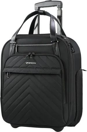 VANKEAN Carry On Underseat 16-inch Multi-functional Underseater Lightweight Overnight Suitcase with Wheels Roller Case for Women Men Travel Business, Black