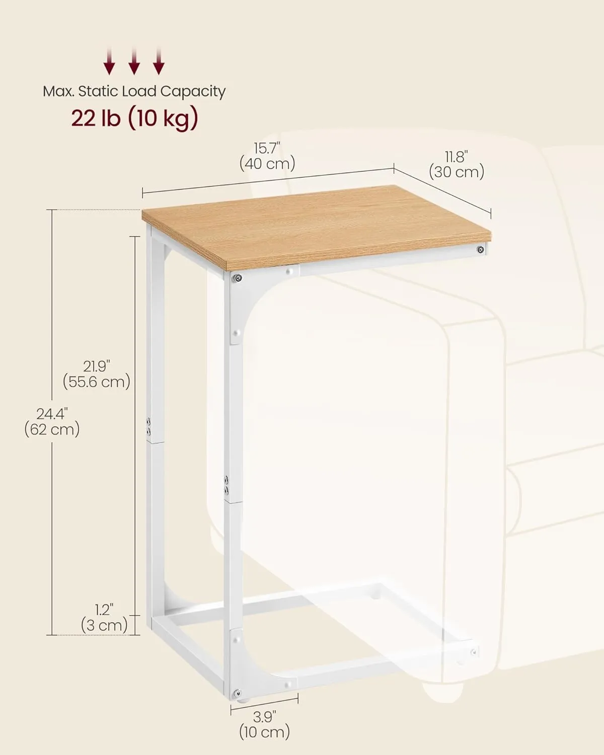 VASAGLE C-Shaped End Table, Small Side Table for Couch, Sofa Table with Metal Frame for Living Room, Bedroom, Bedside, Almond Yellow and Cloud White