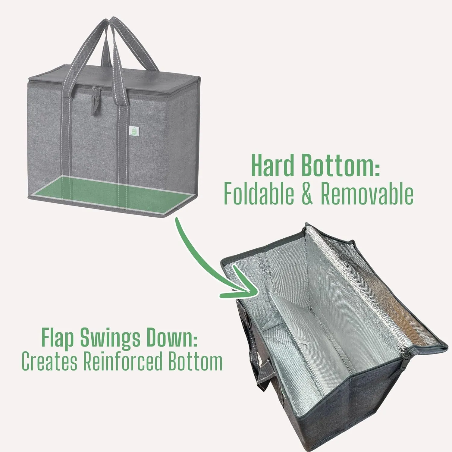 VENO 2 Pack Cooler Bag and Insulated Grocery Bags for Food Delivery, Collapsible Cooler. Reusable Shopping Bags for Groceries with Hard Bottom, Zippered Top, Foldable, Heavy-Duty (Gray, 2 Pack)