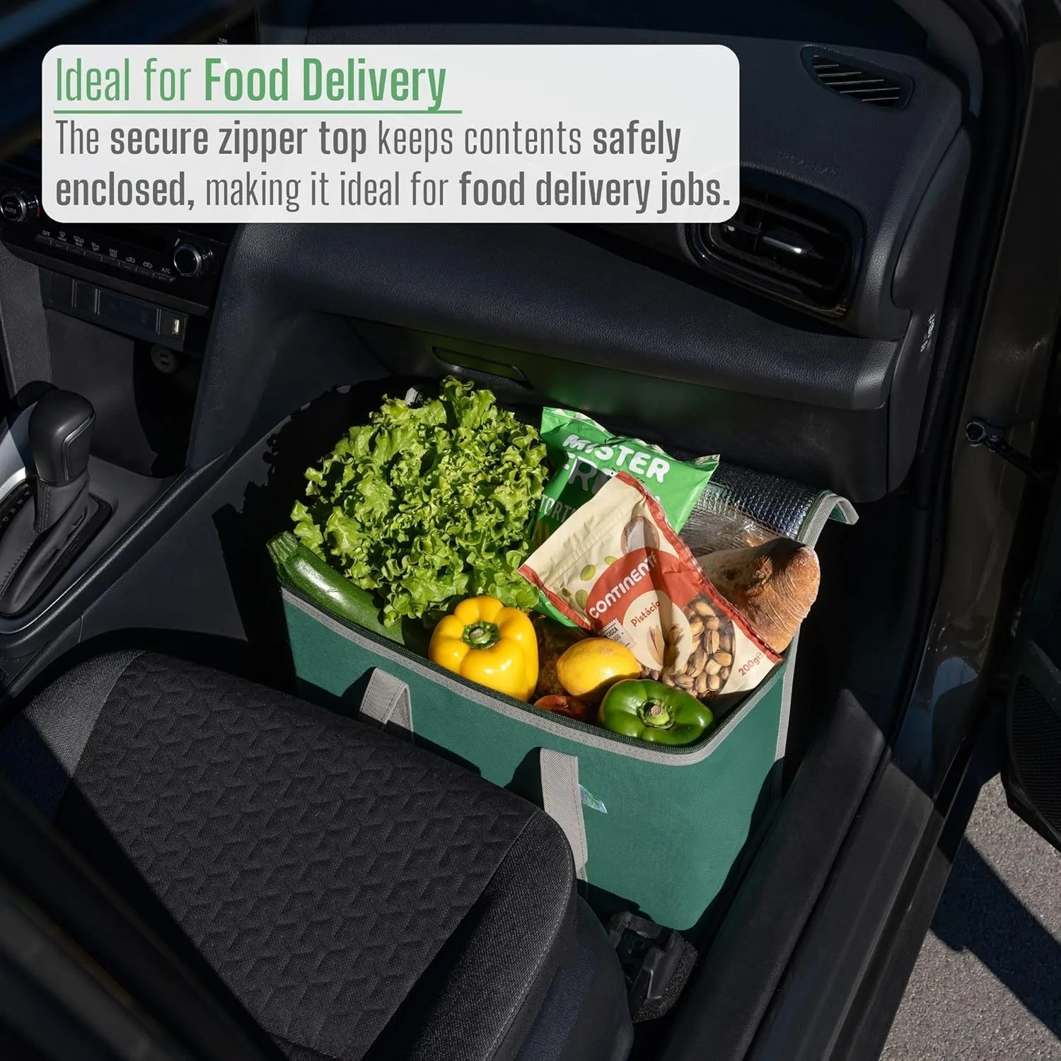 VENO 2 Pack Cooler Bag and Insulated Grocery Bags for Food Delivery, Collapsible Cooler, Reusable Shopping Bags for Groceries with Zipper, Foldable, Heavy-Duty, Stands Upright (Green, 2 Pack)