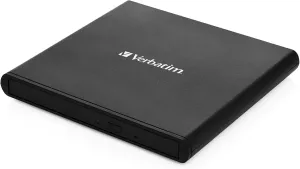 Verbatim 98938 Portable External CD Drive, USB 2.0 Portable CD/DVD  /-RW Drive Slim DVD/CD ROM Rewriter Burner for Laptop Desktop PC Windows 8/10/11 Apple MacOS 10.6 or Higher, USB Powered - Black