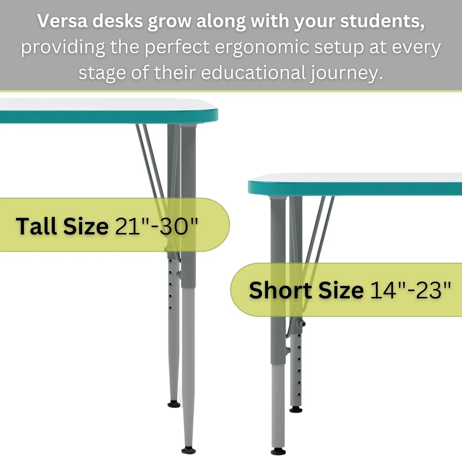 Versa Desk Adjustable Height Kids Table, Large Rectangular Child Desk for School Classroom, Tall Size (White/Midnight Velvet, 21-30" H)