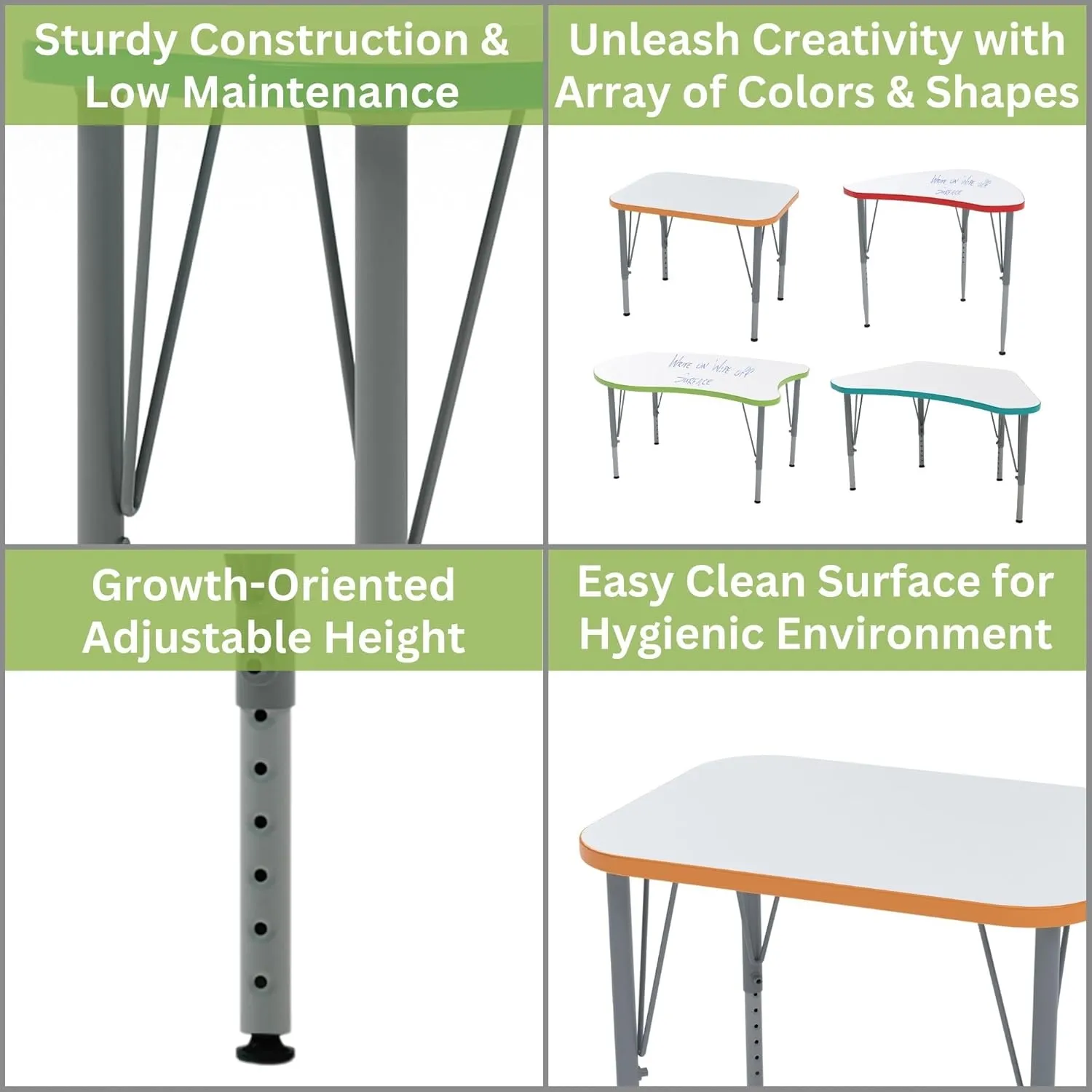 Versa Desk Adjustable Height Kids Table, Large Rectangular Child Desk for School Classroom, Tall Size (White/Midnight Velvet, 21-30" H)