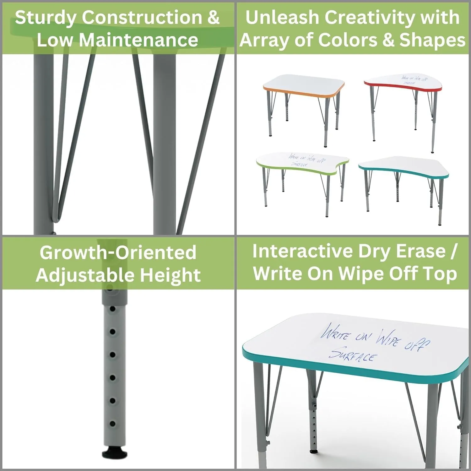 Versa Desk Adjustable Height Kids Table, Large Rectangular Child Desk for School Classroom, Tall Size (White/Midnight Velvet, 21-30" H)