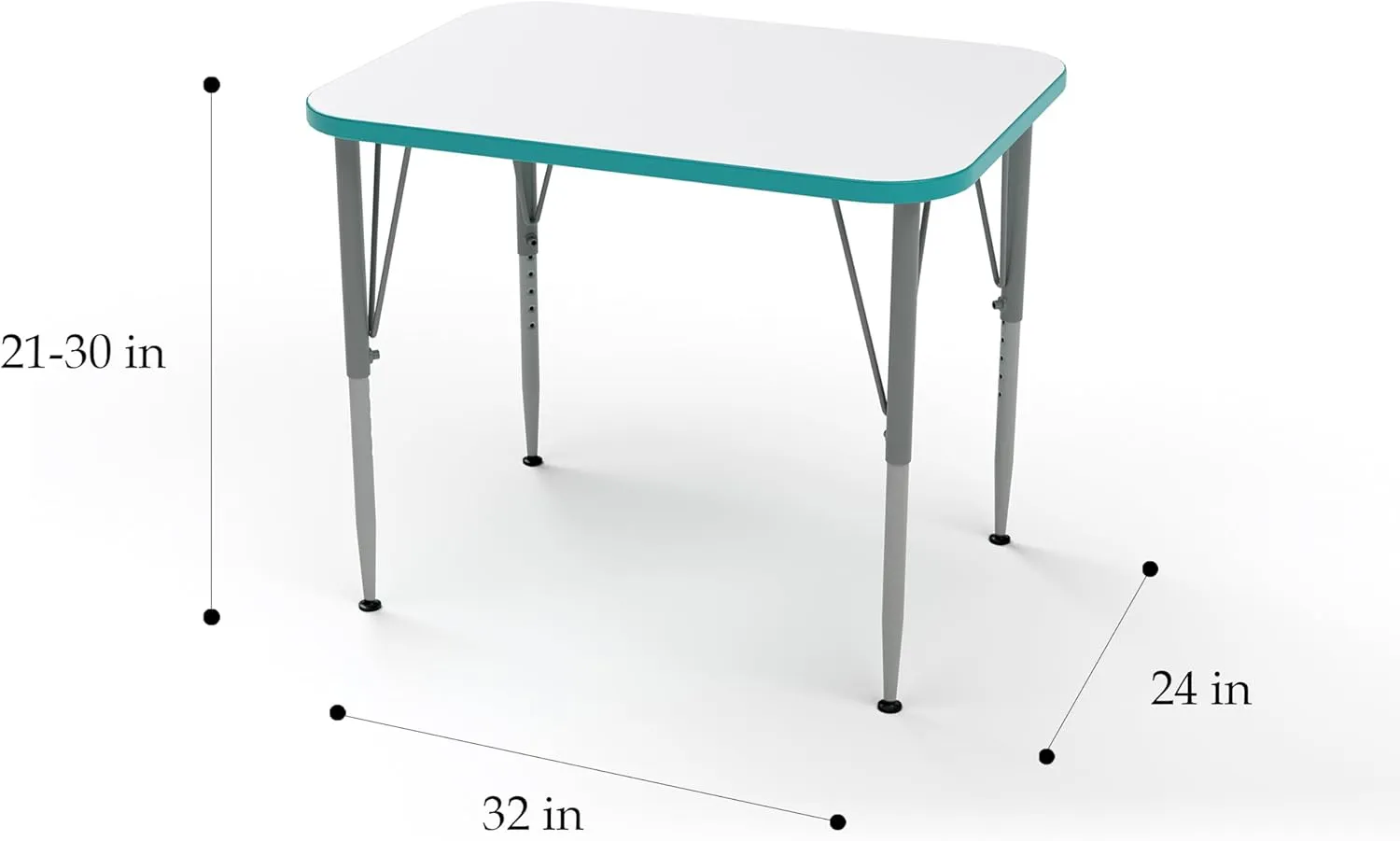 Versa Desk Adjustable Height Kids Table, Large Rectangular Child Desk for School Classroom, Tall Size (White/Ocean, 21-30" H)