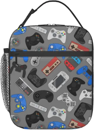 Video Game Controller Grey Background Lunch Bag Insulated Portable Reusable Lunch Box With Zipper For Women Men Picnic Beach