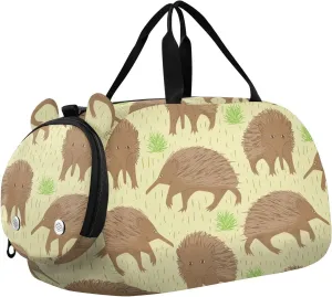 VIGTRO Australian Echidna Cartoon Kids Overnight Travel Duffel Bag Sport Gym Bag for Boys Girls with Shoe Compartment, Carry On Weekender Luggage Bag for Dance Swim Yoga