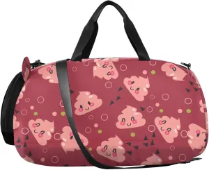 VIGTRO Cute Pink Poop Circle Pattern Kids Overnight Travel Duffel Bag Sport Gym Bag for Boys Girls with Shoe Compartment, Carry On Weekender Luggage Bag for Dance Swim Yoga