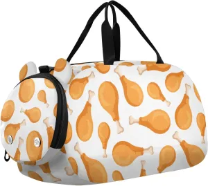 VIGTRO Fried Crispy Chicken Legs Kids Overnight Travel Duffel Bag Sport Gym Bag for Boys Girls with Shoe Compartment, Carry On Weekender Luggage Bag for Dance Swim Yoga