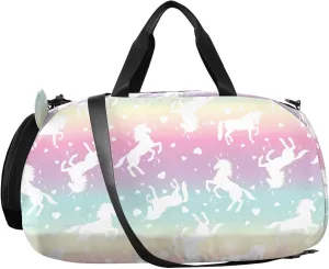 VIGTRO Magical Unicorn Cute Colorful Kids Overnight Travel Duffel Bag Sport Gym Bag for Boys Girls with Shoe Compartment, Carry On Weekender Luggage Bag for Dance Swim Yoga