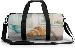Vintage Coffee Cup Book Travel Gym Bag for Women Men Cylindrical Duffle Bag Sport Workout Bag with Shoulder Strap