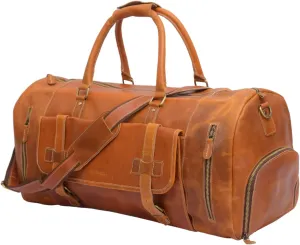 Vintage Duffel Travel Bag for Men/Women and Travel pure Leather Bag,Airplane Luggage,Sports Gym,Carry-With Shoe Compartment (Brown, 30 Inches)