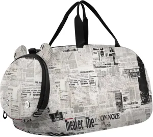 Vintage Newspaper Texture Duffle Bag for Girl, Sports Duffle Gym Bags with Shoe Compartment, Personalized Overnight Bag Travel Weekender for Kids