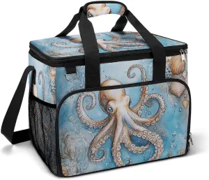 Vintage Octopus Shellfish Coral Portable Cooler Bag Lunch Box Container Crossbody Insulated Tote Bag for Work Camping Outdoor