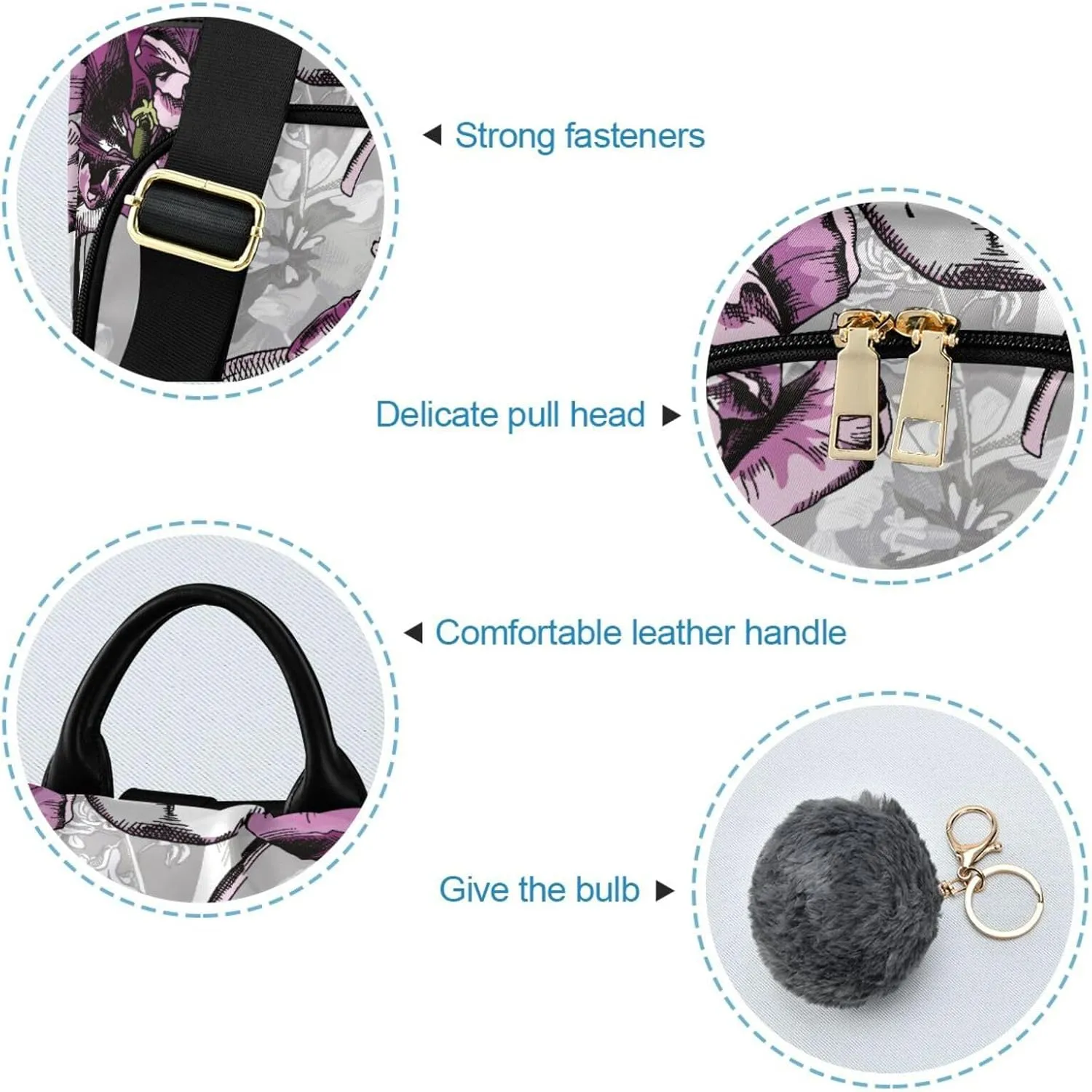 Violet Tulips Flowers and Gray Skulls Backpack Purse for Women Anti-Theft Fashion Back Pack Shoulder Bag