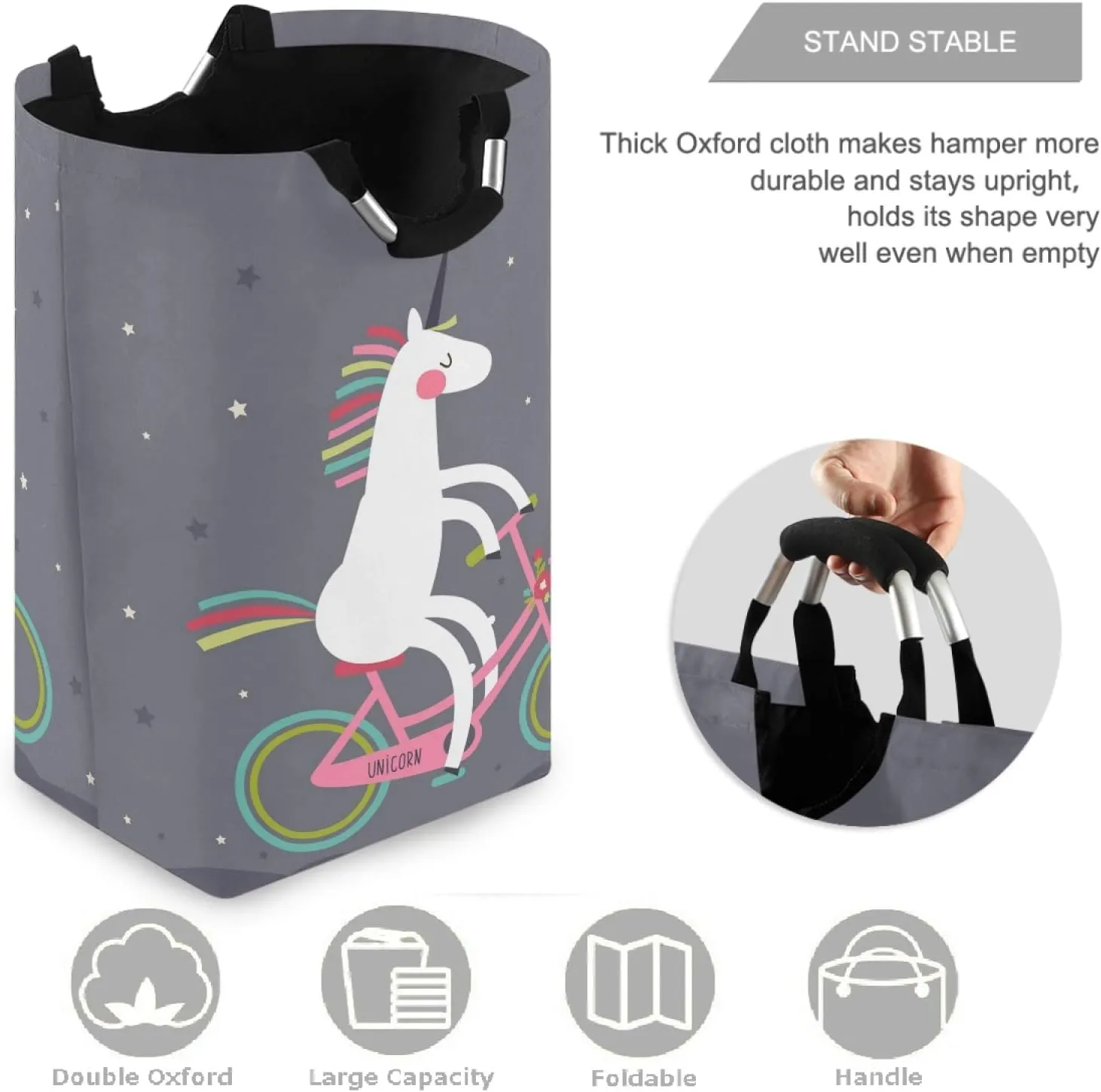 visesunny Large Capacity Laundry Hamper Basket Cute Unicorn On A Bicycle Animal Water-Resistant Oxford Cloth Storage Baskets for Bedroom, Bathroom, Dorm, Kids Room