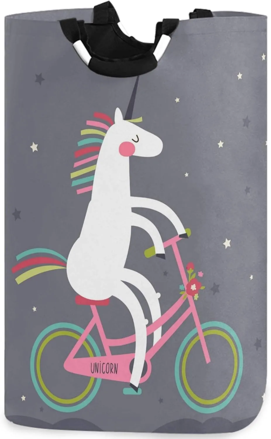 visesunny Large Capacity Laundry Hamper Basket Cute Unicorn On A Bicycle Animal Water-Resistant Oxford Cloth Storage Baskets for Bedroom, Bathroom, Dorm, Kids Room