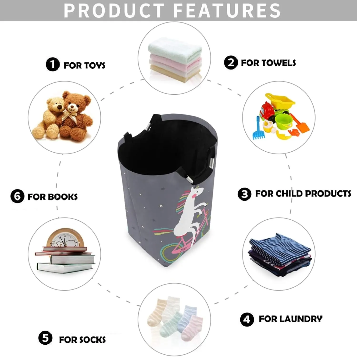 visesunny Large Capacity Laundry Hamper Basket Cute Unicorn On A Bicycle Animal Water-Resistant Oxford Cloth Storage Baskets for Bedroom, Bathroom, Dorm, Kids Room