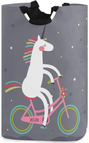 visesunny Large Capacity Laundry Hamper Basket Cute Unicorn On A Bicycle Animal Water-Resistant Oxford Cloth Storage Baskets for Bedroom, Bathroom, Dorm, Kids Room
