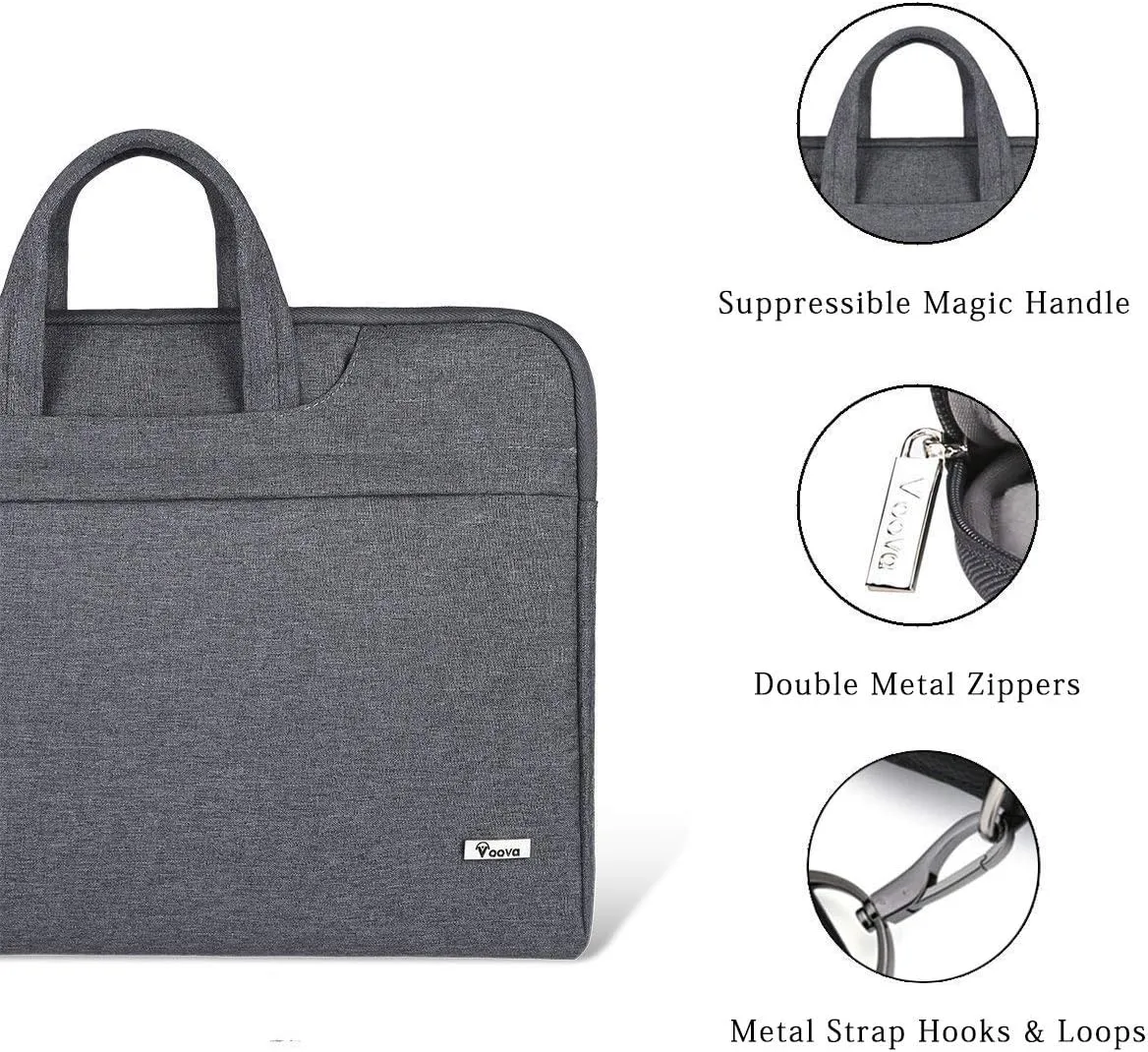 Voova Laptop Bag 17 17.3 Inch Water-resistant Laptop Sleeve Case with Shoulder Straps & Handle, Computer Case Cover Slim Briefcase Compatible with 17-18” Hp Dell Asus Acer, Grey