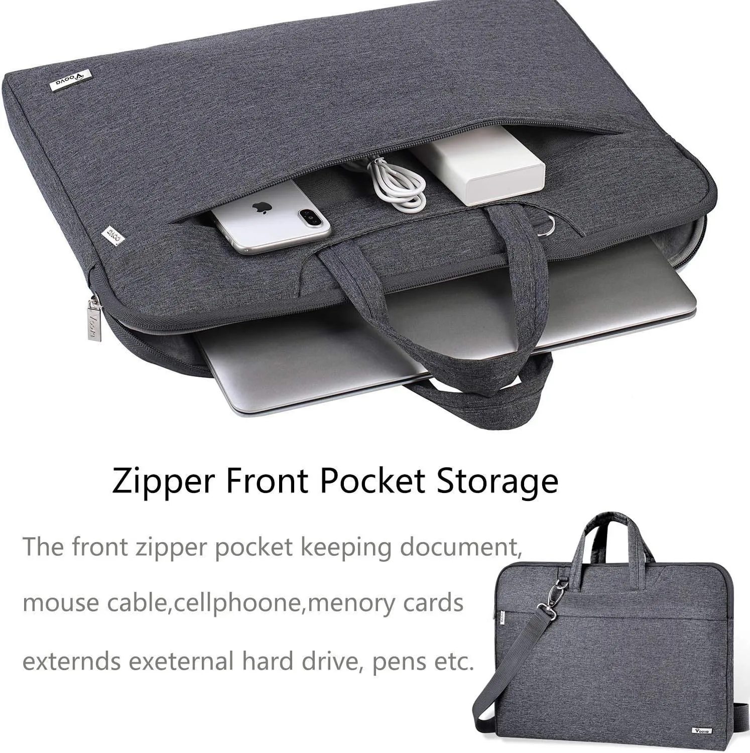 Voova Laptop Bag 17 17.3 Inch Water-resistant Laptop Sleeve Case with Shoulder Straps & Handle, Computer Case Cover Slim Briefcase Compatible with 17-18” Hp Dell Asus Acer, Grey