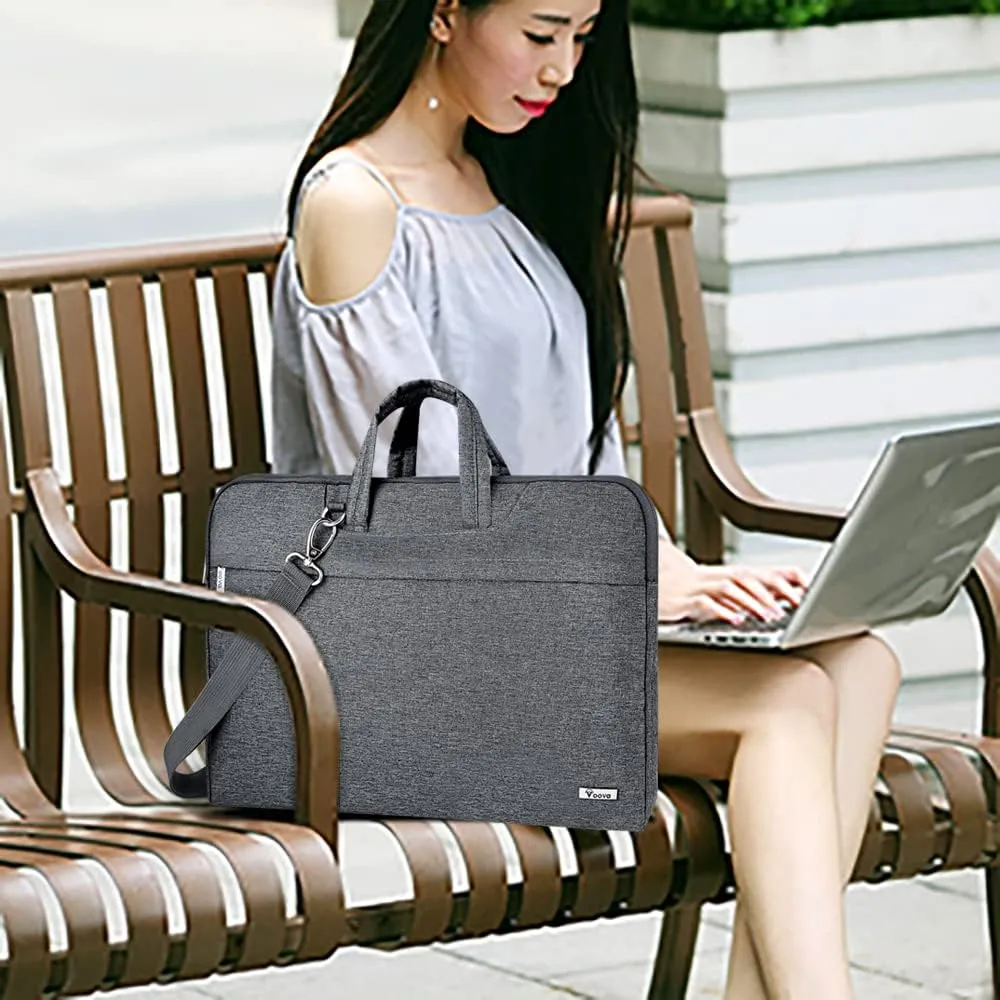 Voova Laptop Bag 17 17.3 Inch Water-resistant Laptop Sleeve Case with Shoulder Straps & Handle, Computer Case Cover Slim Briefcase Compatible with 17-18” Hp Dell Asus Acer, Grey