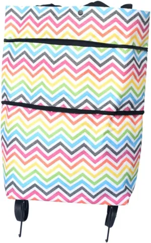 VOSAREA Collapsible Shopping Cart Foldable Grocery Bag Wheels Patterns Large Capacity for Shopping Travel Camping