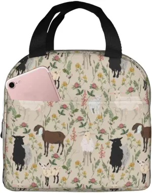 VOSERY Lunch Bag, Lunch Box Lunch Bag for Women Men Adult, Painted Cute Goat Flower Insulated Lunch Bag Cooler Bag, Leakproof Reusable Large Capacity Lunch Tote for Work Office Picnic Travel