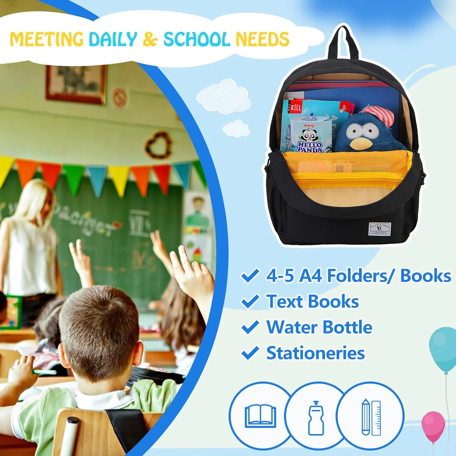VX VONXURY Toddler Backpack for Boys Age 2-6，Small Kids Preschool Book Bag for Kindergarten Girls Fit A4 Folder