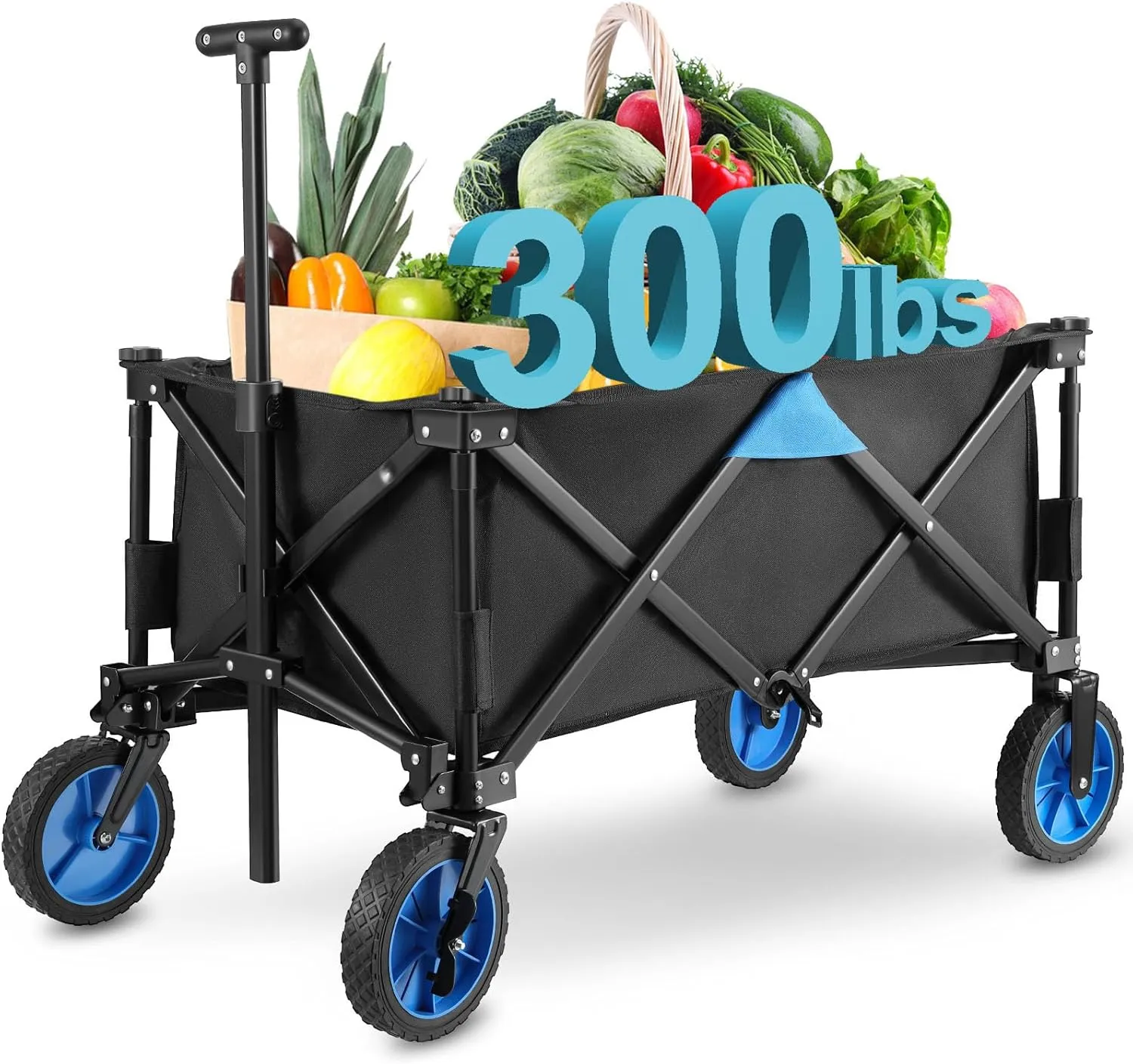 Wagon Carts Foldable, 150L Large Shopping Carts with Wheels Heavy Duty Collapsible Beach Wagons Utility Folding Grocery Cart on All-Terrain Wheels 300lbs for Sport Outdoor Garden Camping