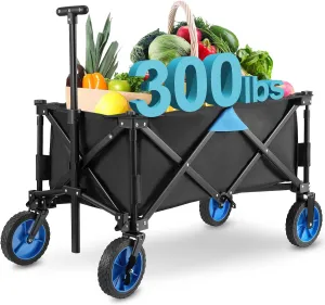 Wagon Carts Foldable, 150L Large Shopping Carts with Wheels Heavy Duty Collapsible Beach Wagons Utility Folding Grocery Cart on All-Terrain Wheels 300lbs for Sport Outdoor Garden Camping