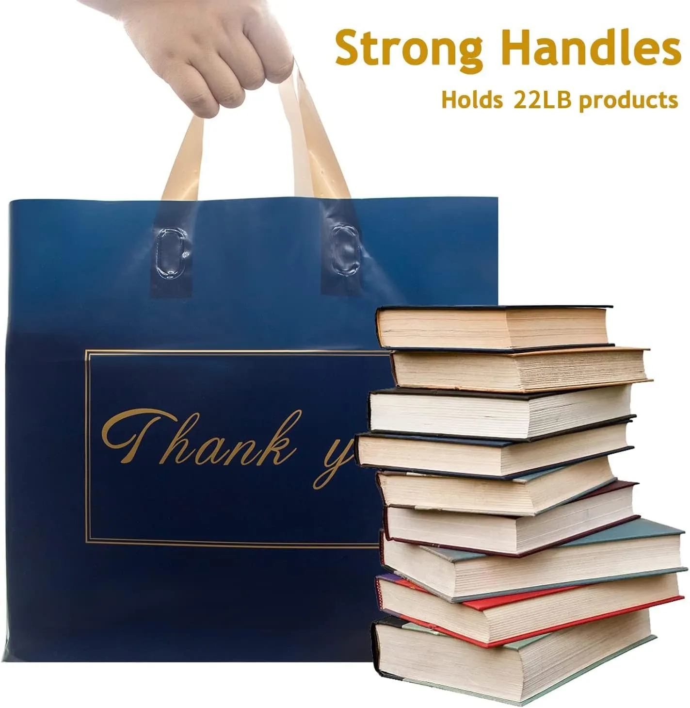 WAKAKO 60 Pack Thank You Plastic Bag for Small Business Retail Store 16x18 Inch Plastic Shopping Bag with Handle Merchandise Bag Bulk, Blue