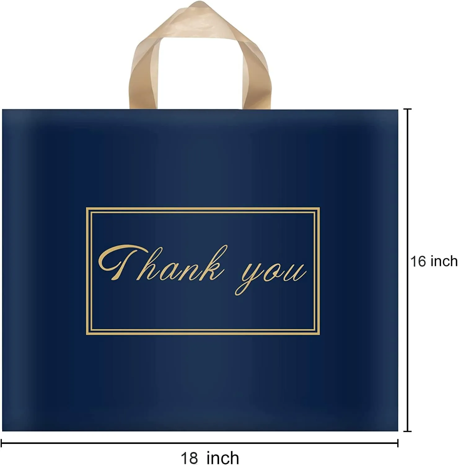 WAKAKO 60 Pack Thank You Plastic Bag for Small Business Retail Store 16x18 Inch Plastic Shopping Bag with Handle Merchandise Bag Bulk, Blue