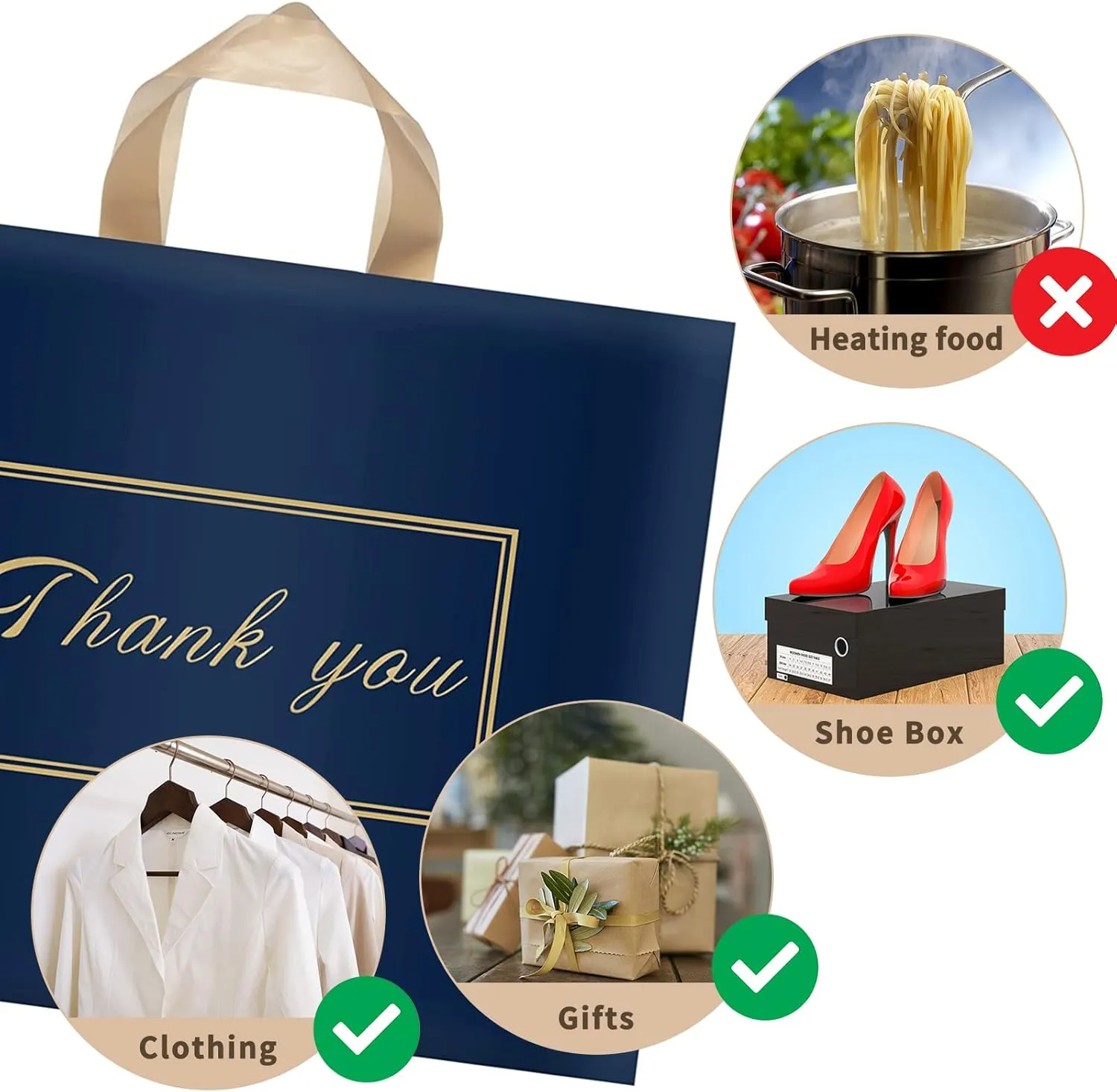 WAKAKO 60 Pack Thank You Plastic Bag for Small Business Retail Store 16x18 Inch Plastic Shopping Bag with Handle Merchandise Bag Bulk, Blue