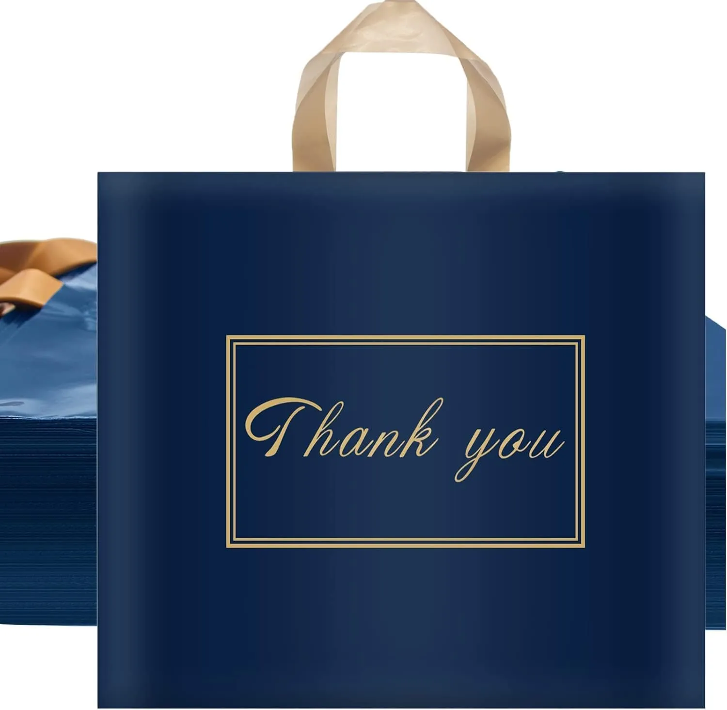 WAKAKO 60 Pack Thank You Plastic Bag for Small Business Retail Store 16x18 Inch Plastic Shopping Bag with Handle Merchandise Bag Bulk, Blue