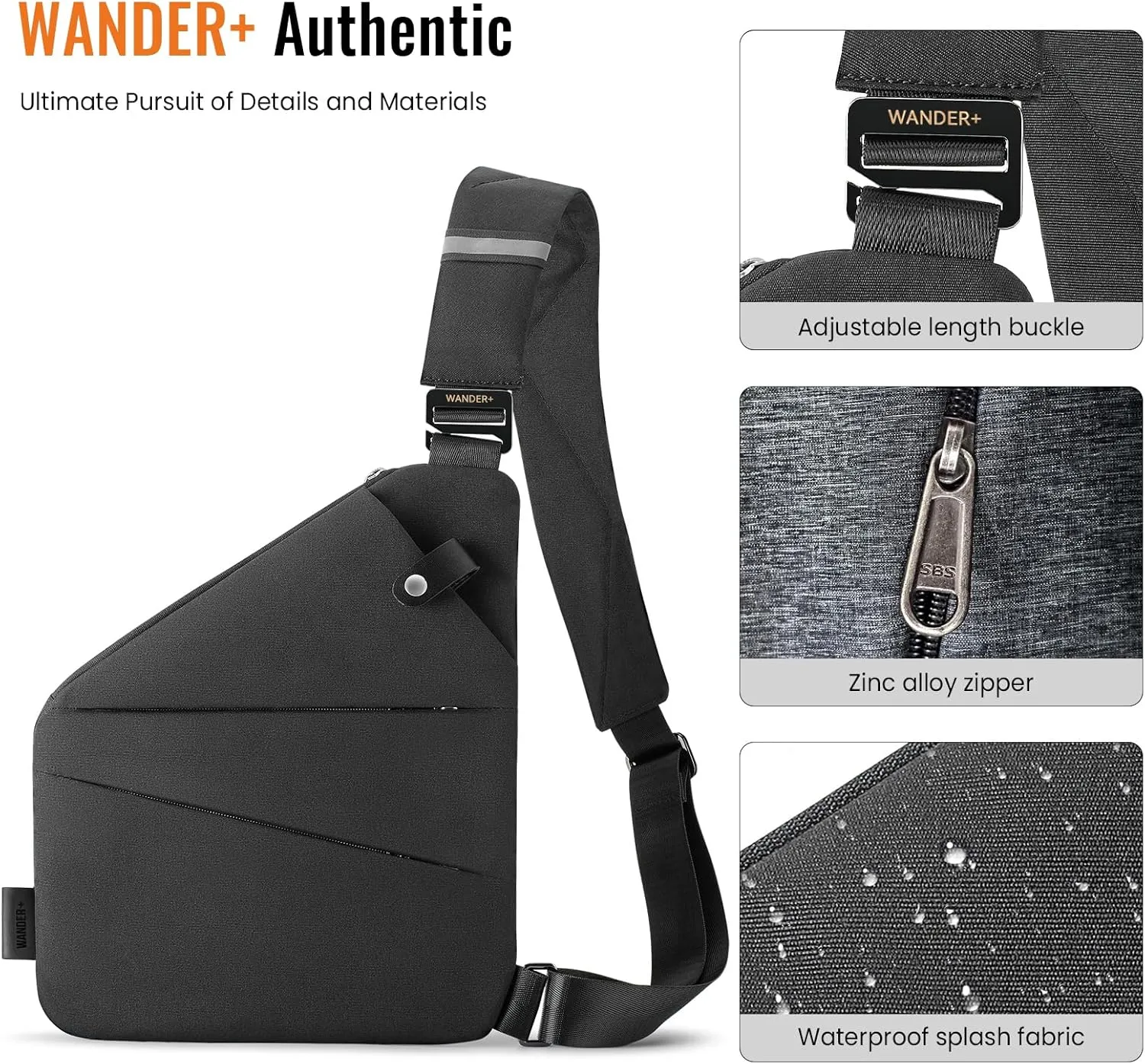 WANDER PLUS® Anti Theft Crossbody Bag, Shoulder Bag Anti-theft Design for Travel, Sport, Work