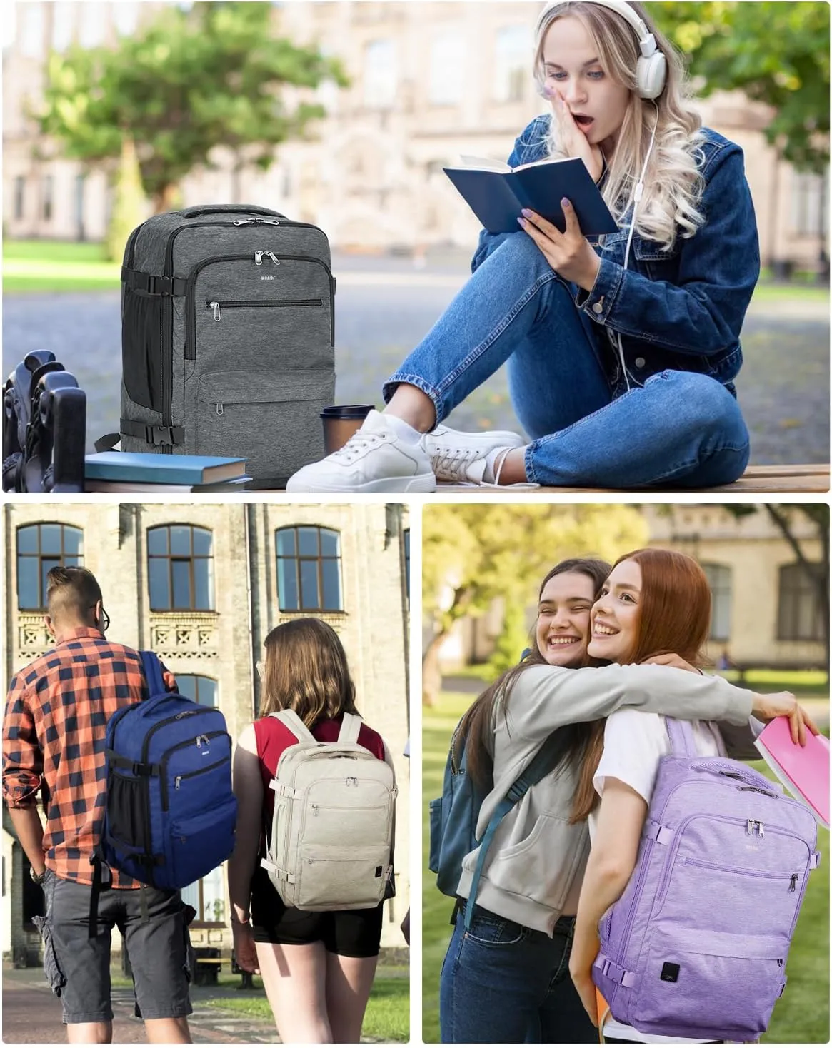 WANDF Travel Backpack For Spirit Airlines Personal Item Bag 18x14x8 with Wet Pocket, 17 Inch Laptop Backpack for Men Women (Deep purple)