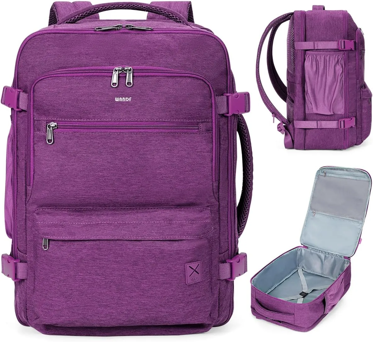 WANDF Travel Backpack For Spirit Airlines Personal Item Bag 18x14x8 with Wet Pocket, 17 Inch Laptop Backpack for Men Women (Deep purple)