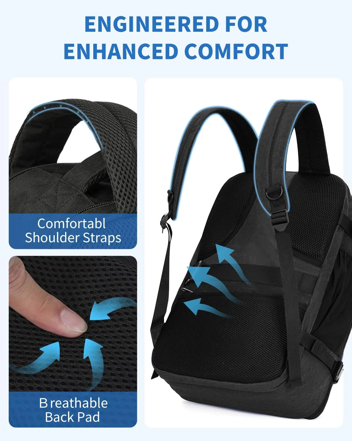 WANDF Travel Backpack For Spirit Airlines Personal Item Bag 18x14x8 with Wet Pocket, 17 Inch Laptop Backpack for Men Women（Black）