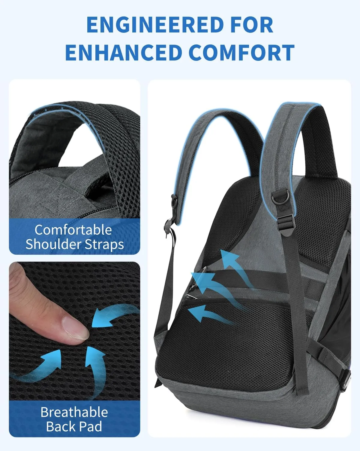 WANDF Travel Backpack For Spirit Airlines Personal Item Bag 18x14x8 with Wet Pocket, 17 Inch Laptop Backpack for Men Women（Grey）